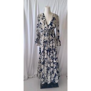 Dolma Womens Navy Floral Laced Front Tiered Maxi Dress S/M